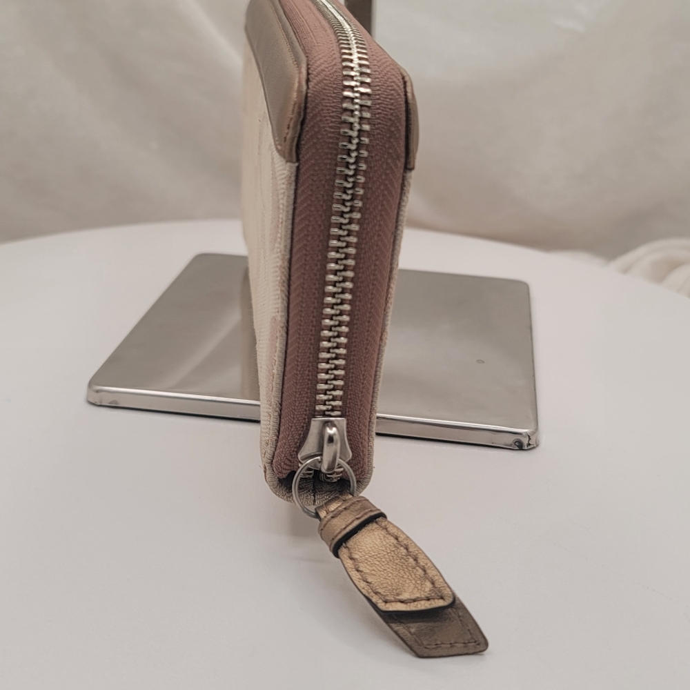 Gorgeous Gold and Tan Logo Optic Jacquard Continental Zip Wallet - Picture 4 of 8